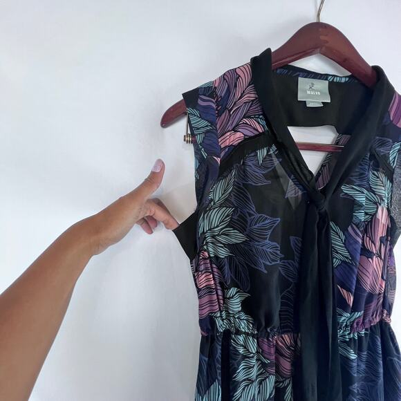 Maeve Anthropologie Bretin Black A-Line Floral Neck Tie Midi Dress Small - Picture 7 of 9